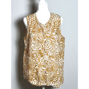 Christian Soriano Women's Top Size L 100% Linen Sleeveless Beige & White‎ Blouse